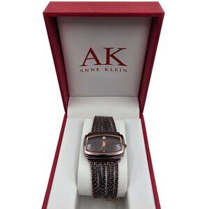 Anne Klein Rose Gold-Tone Diamond Accent Rectangular Watch Chain Strap New